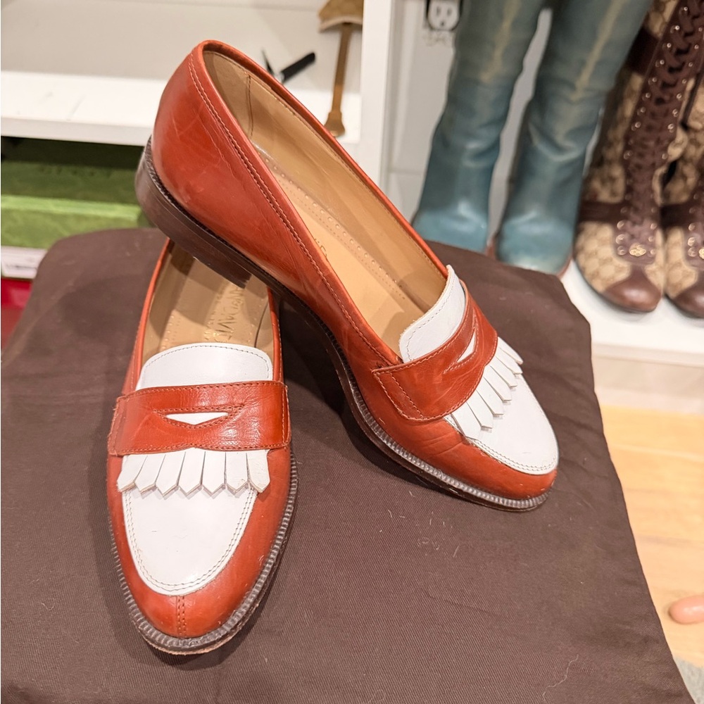 J.O.A. Brown and White Leather Loafers